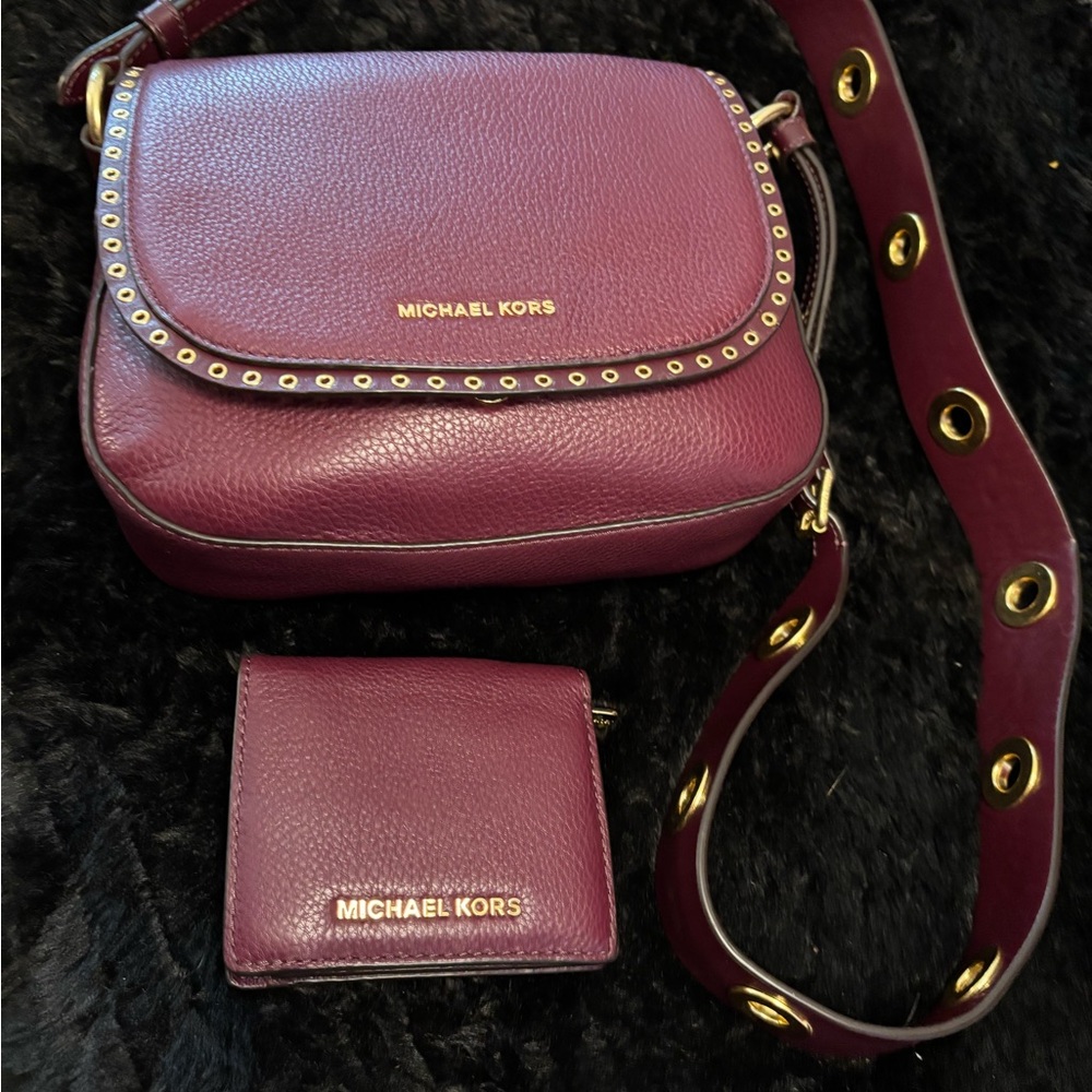 Michael Kors Burgundy Crossbody Bag with Grommet Detailing